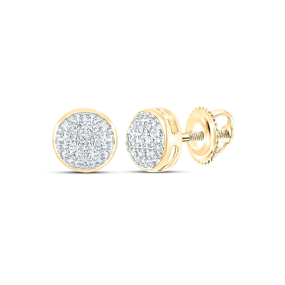 10kt Yellow Gold Mens Round Diamond Circle Cluster Stud Earrings 1/20 Cttw