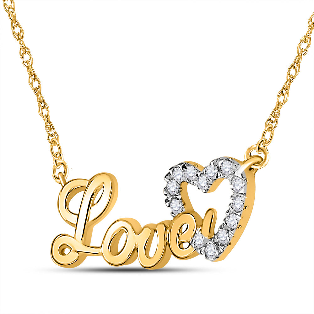 10kt Yellow Gold Womens Round Diamond Heart Love Pendant Necklace 1/6 Cttw