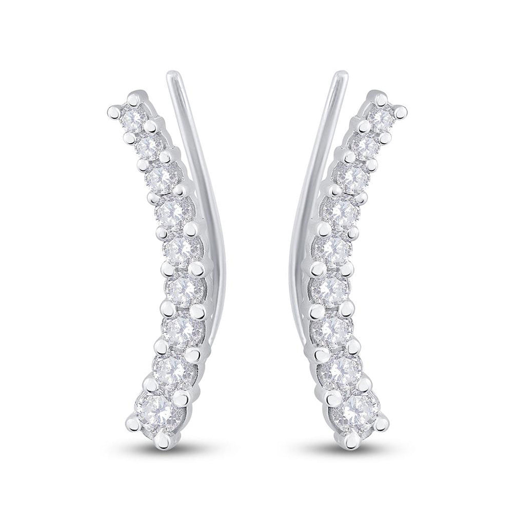 10kt White Gold Womens Round Diamond Graduated Climber Earrings 1 Cttw