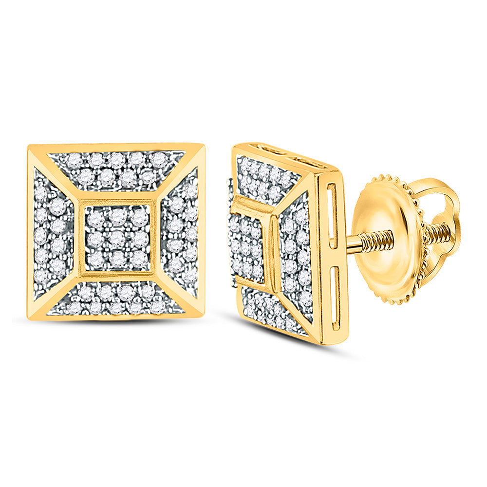 10kt Yellow Gold Mens Round Diamond Square Cluster Stud Earrings 1/5 Cttw