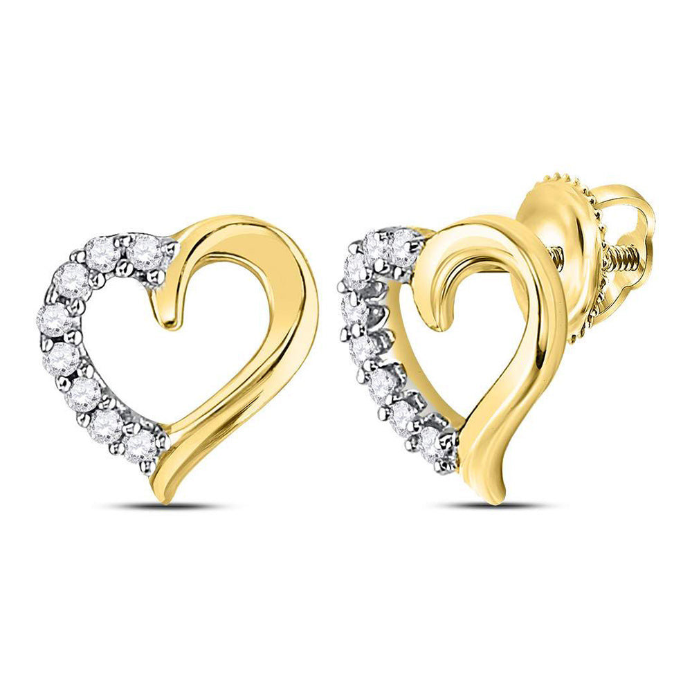 10kt Yellow Gold Womens Round Diamond Heart Stud Earrings 1/10 Cttw