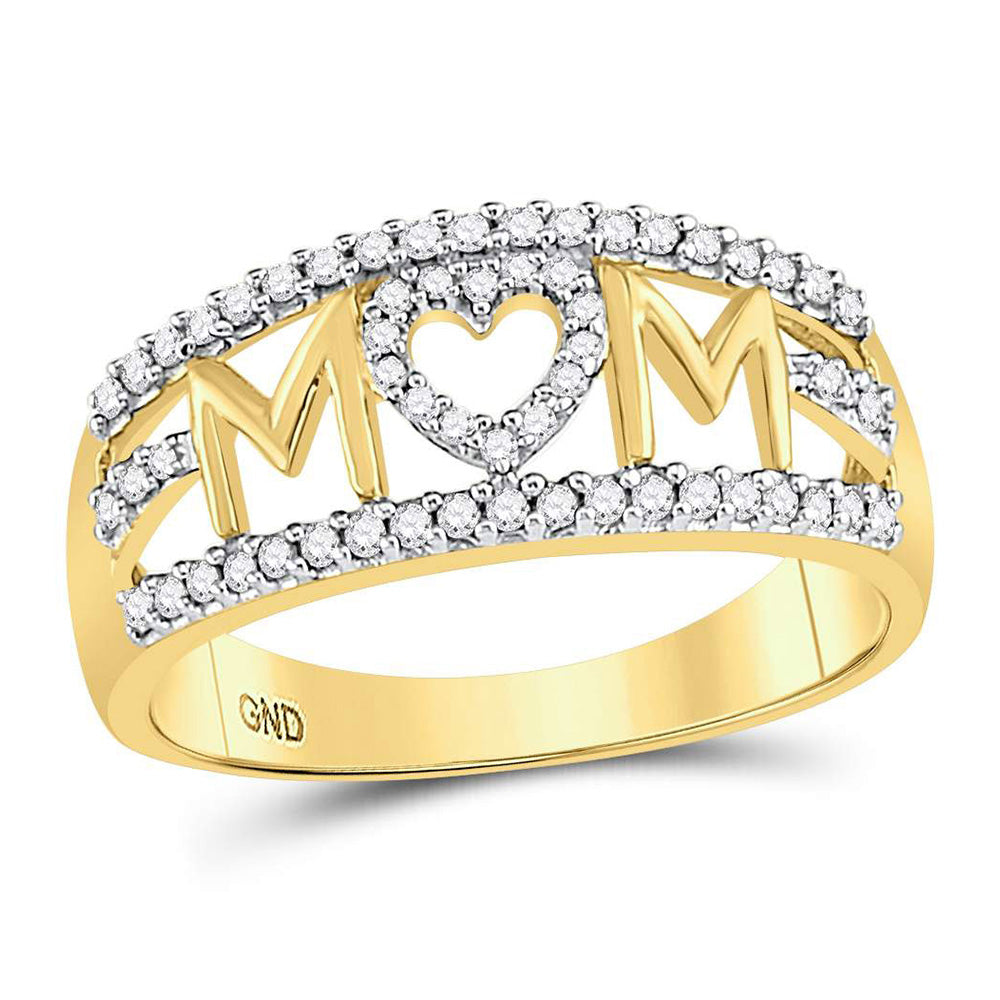 10kt Yellow Gold Womens Round Diamond Mom Mother Heart Band Ring 1/4 Cttw