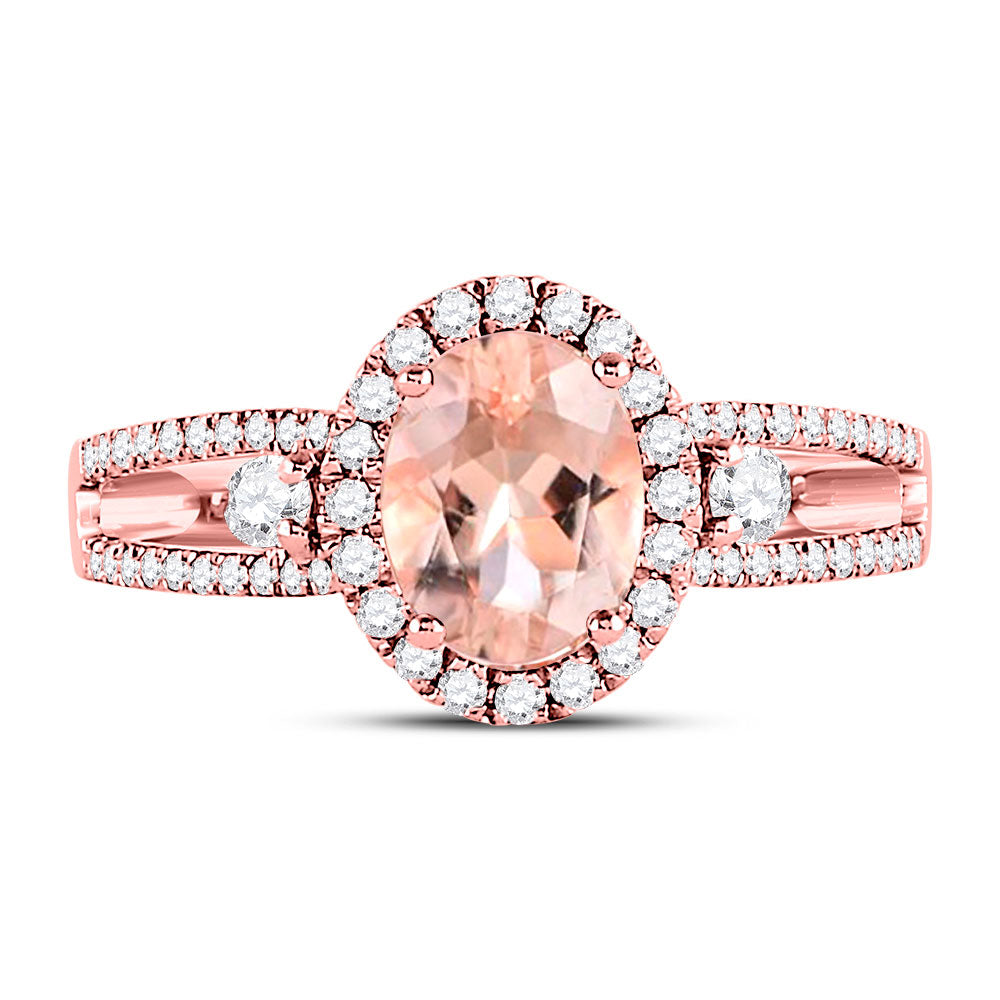 14kt Rose Gold Womens Oval Morganite Solitaire Ring 1-3/8 Cttw