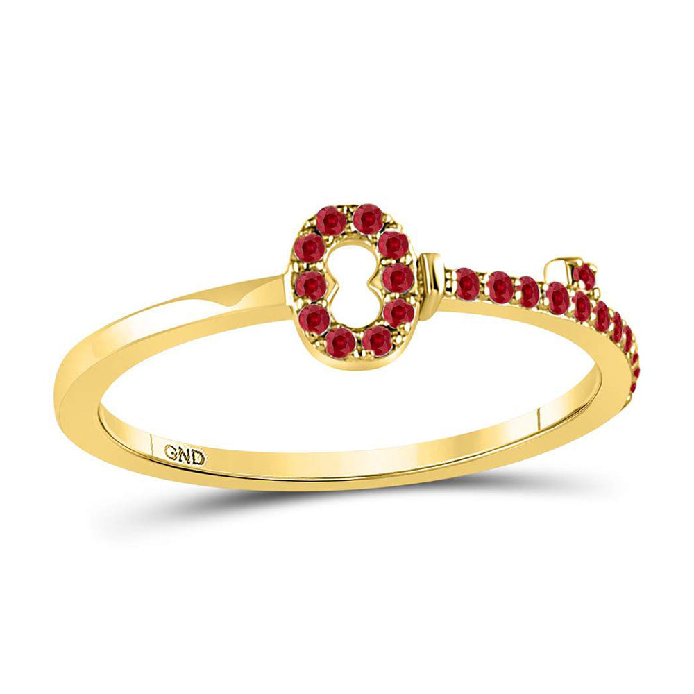 10kt Yellow Gold Womens Round Ruby Key Stackable Band Ring 1/5 Cttw