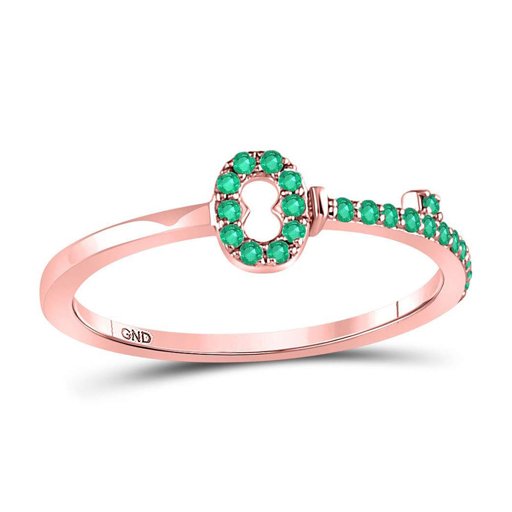 10kt Rose Gold Womens Round Emerald Key Stackable Band Ring 1/5 Cttw