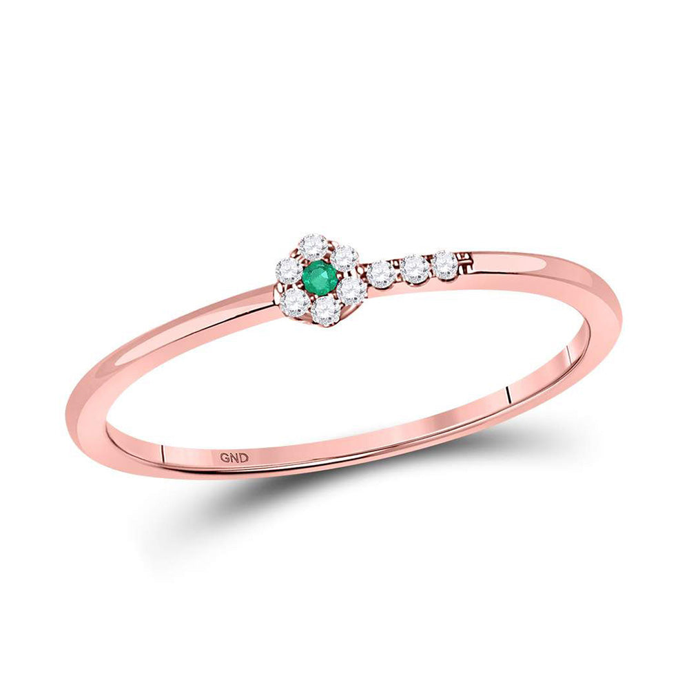 10kt Rose Gold Womens Round Emerald Diamond Slender Stackable Band Ring 1/20 Cttw