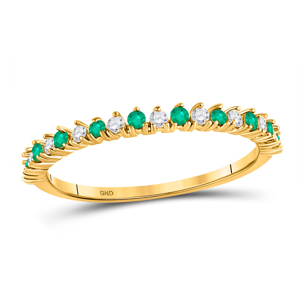 10kt Yellow Gold Womens Round Emerald Diamond Stackable Band Ring 1/5 Cttw