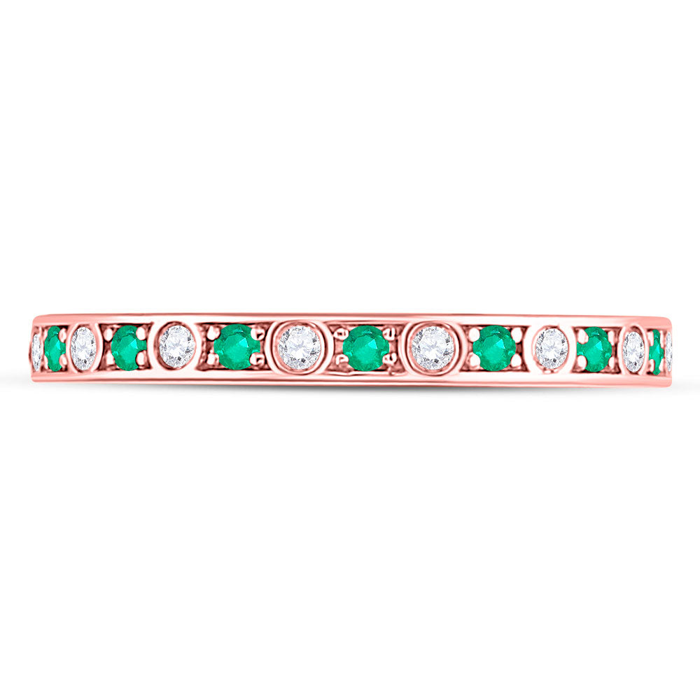 10kt Rose Gold Womens Round Emerald Diamond Alternating Stackable Band Ring 1/4 Cttw