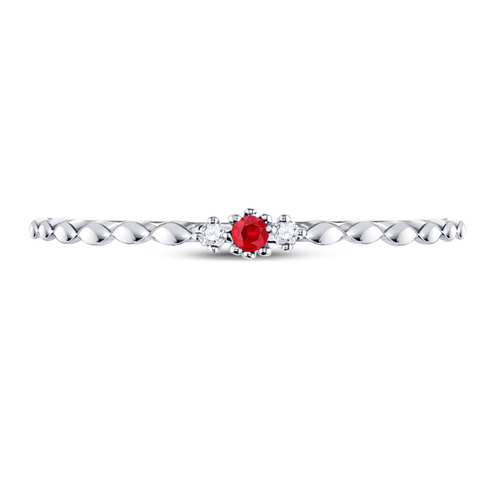 10kt White Gold Womens Round Ruby Diamond Single Row Stackable Band Ring 1/3 Cttw