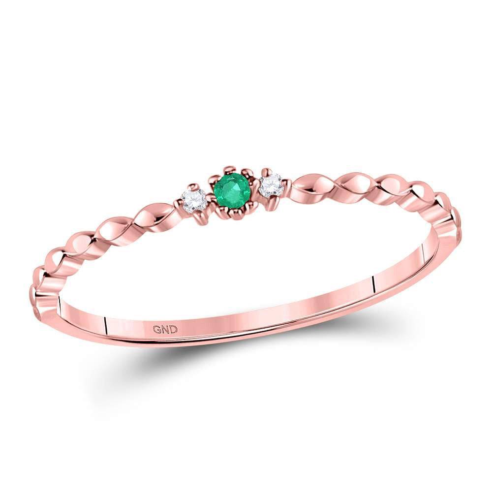 10kt Rose Gold Womens Round Emerald Solitaire Diamond-accent Stackable Ring .03 Cttw