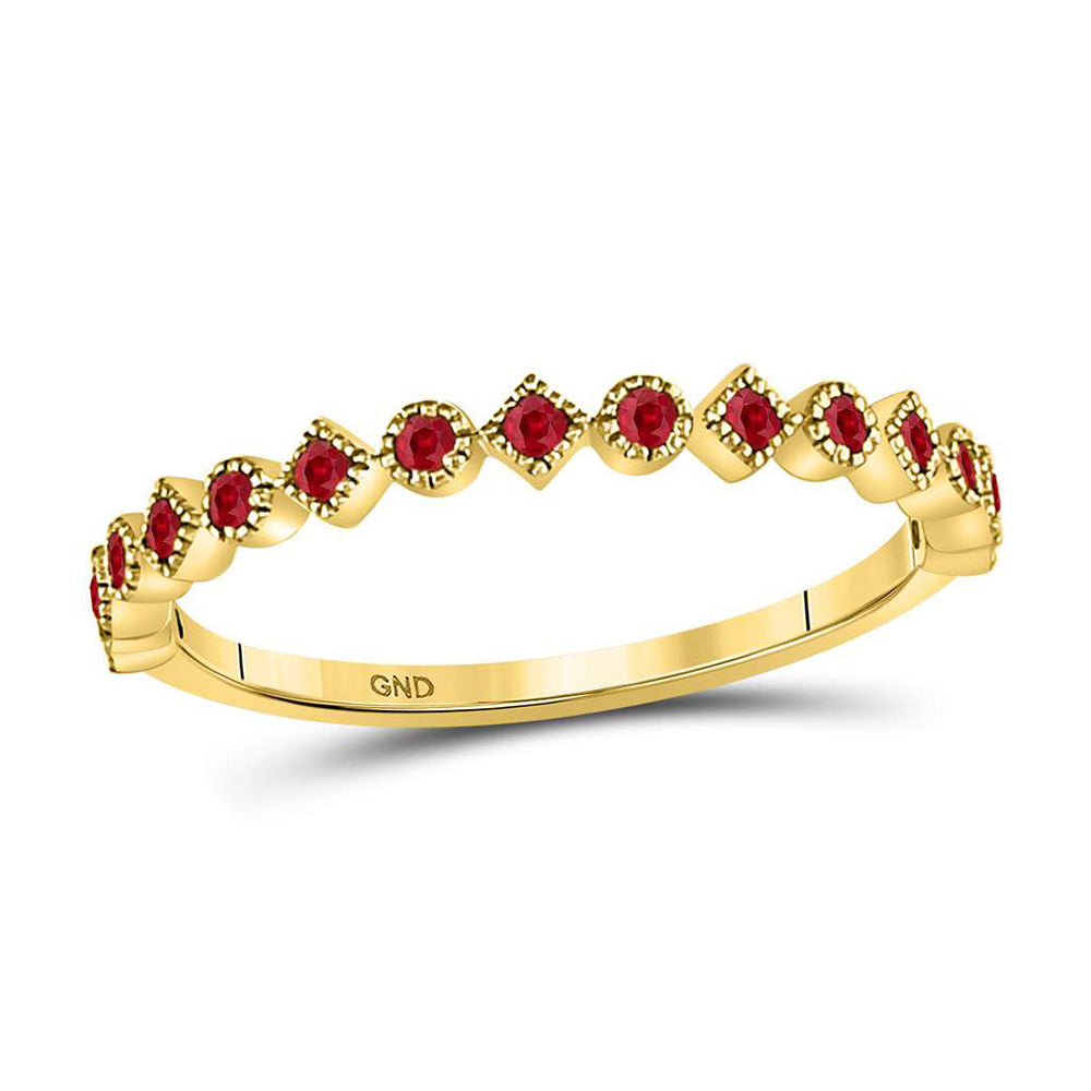 10kt Yellow Gold Womens Round Ruby Square Dot Stackable Band Ring 1/5 Cttw