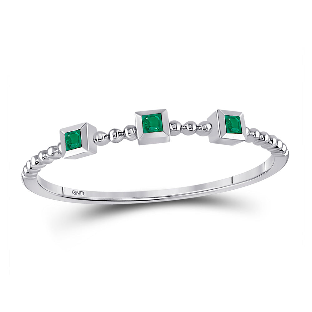 10kt White Gold Womens Princess Emerald Beaded 3-stone Stackable Band Ring .03 Cttw