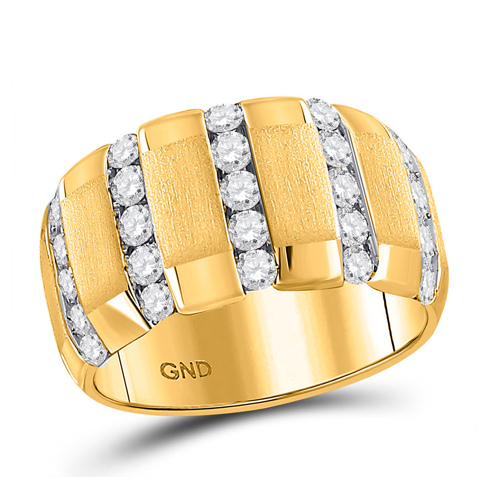 14kt Yellow Gold Mens Brushed Round Diamond Wedding Vertical Channel Band Ring 1-1/2 Cttw