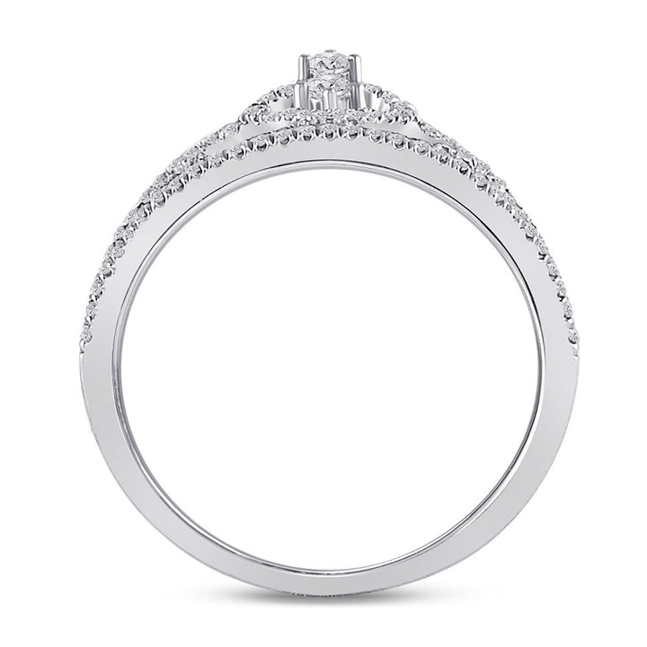 10kt White Gold Womens Round Diamond Heart Crown Ring 1/4 Cttw