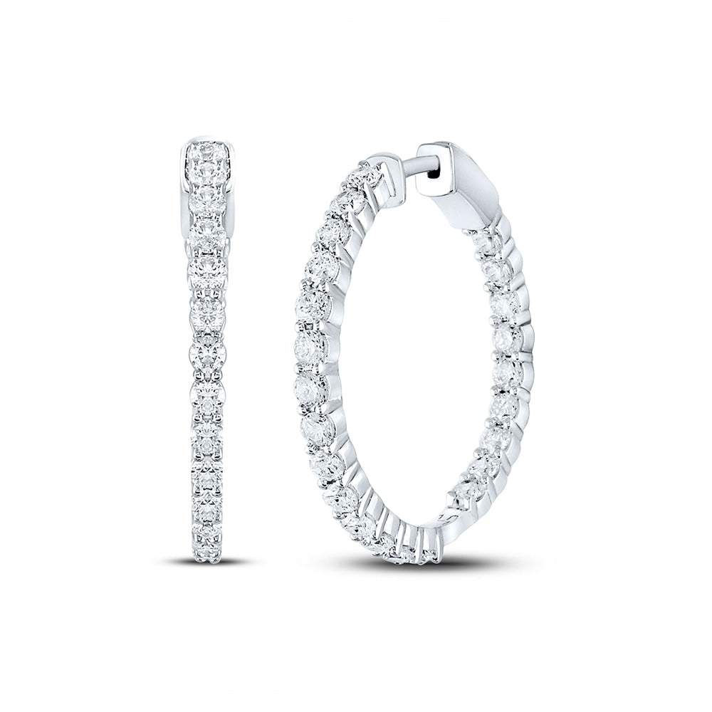 14kt White Gold Womens Round Diamond Inside-Outside Hoop Earrings 3 Cttw