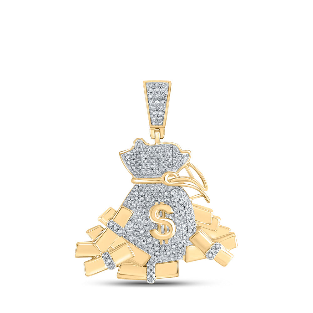 10kt Yellow Gold Mens Round Diamond Moneybag Charm Pendant 1 Cttw