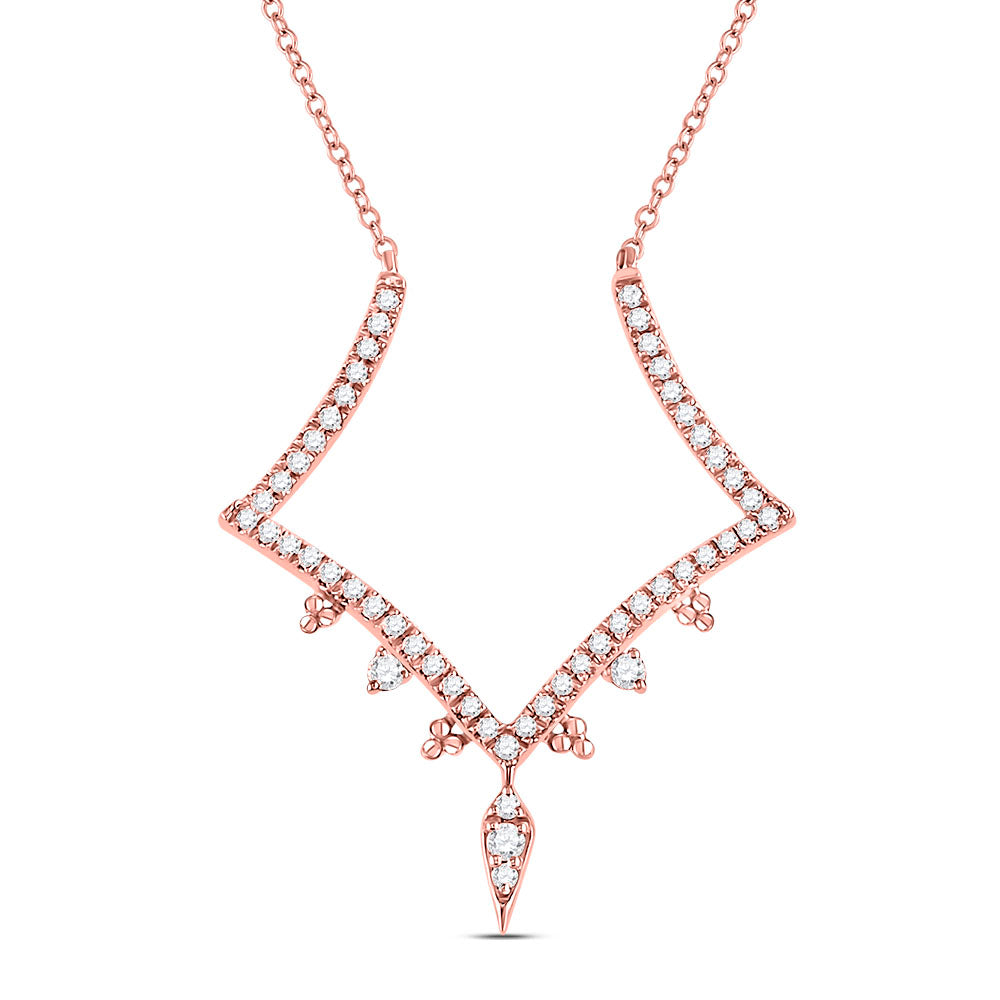 14kt Rose Gold Womens Round Diamond Fashion Necklace 1/4 Cttw
