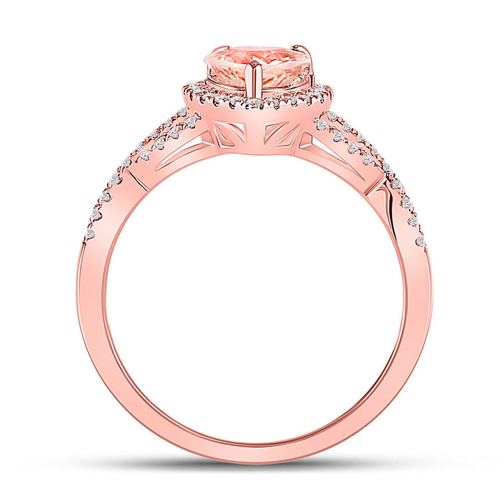 10kt Rose Gold Womens Heart Morganite Diamond Fashion Ring 1-1/4 Cttw