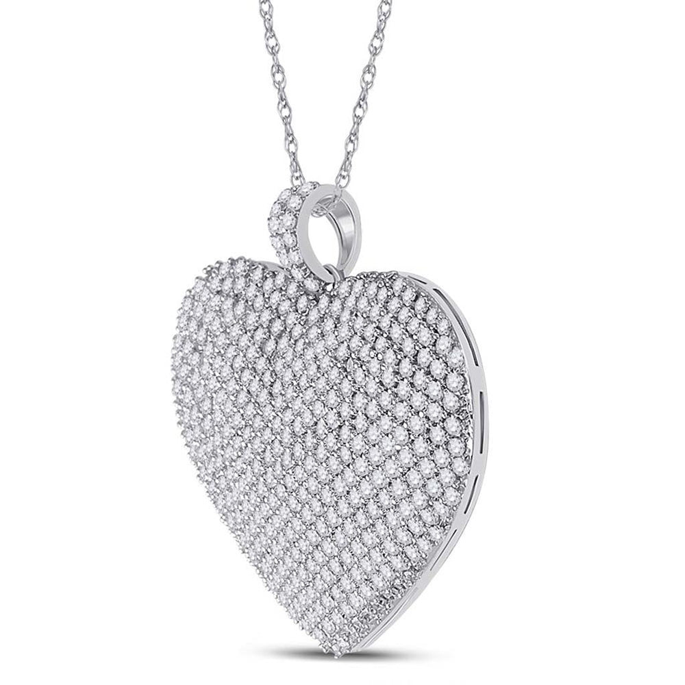 14kt White Gold Womens Round Diamond Charmed Heart Pendant 3 Cttw