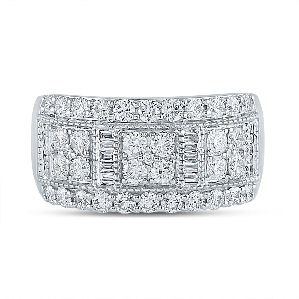 14kt White Gold Womens Baguette Diamond Anniversary Ring 1-3/8 Cttw