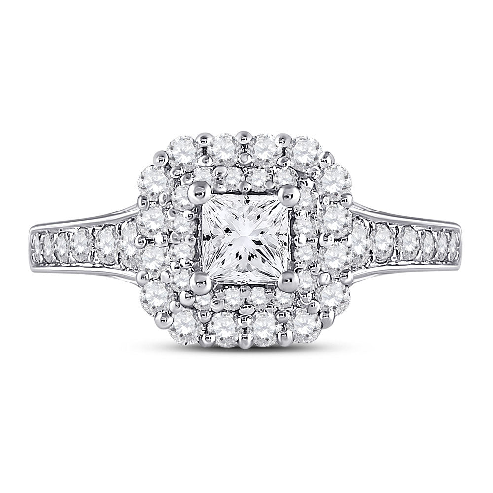 14kt White Gold Princess Diamond Halo Bridal Wedding Engagement Ring 1-1/2 Cttw