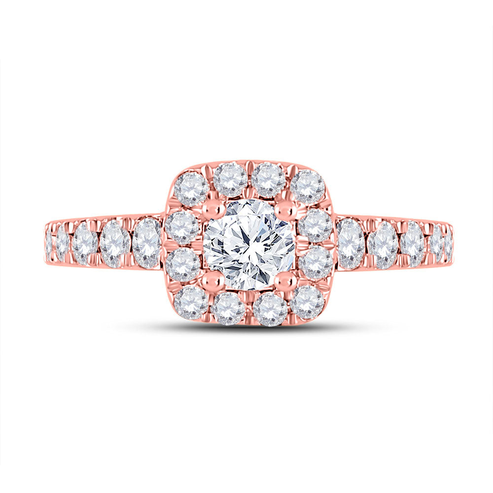 14kt Rose Gold Round Diamond Halo Bridal Wedding Engagement Ring 1-1/2 Cttw