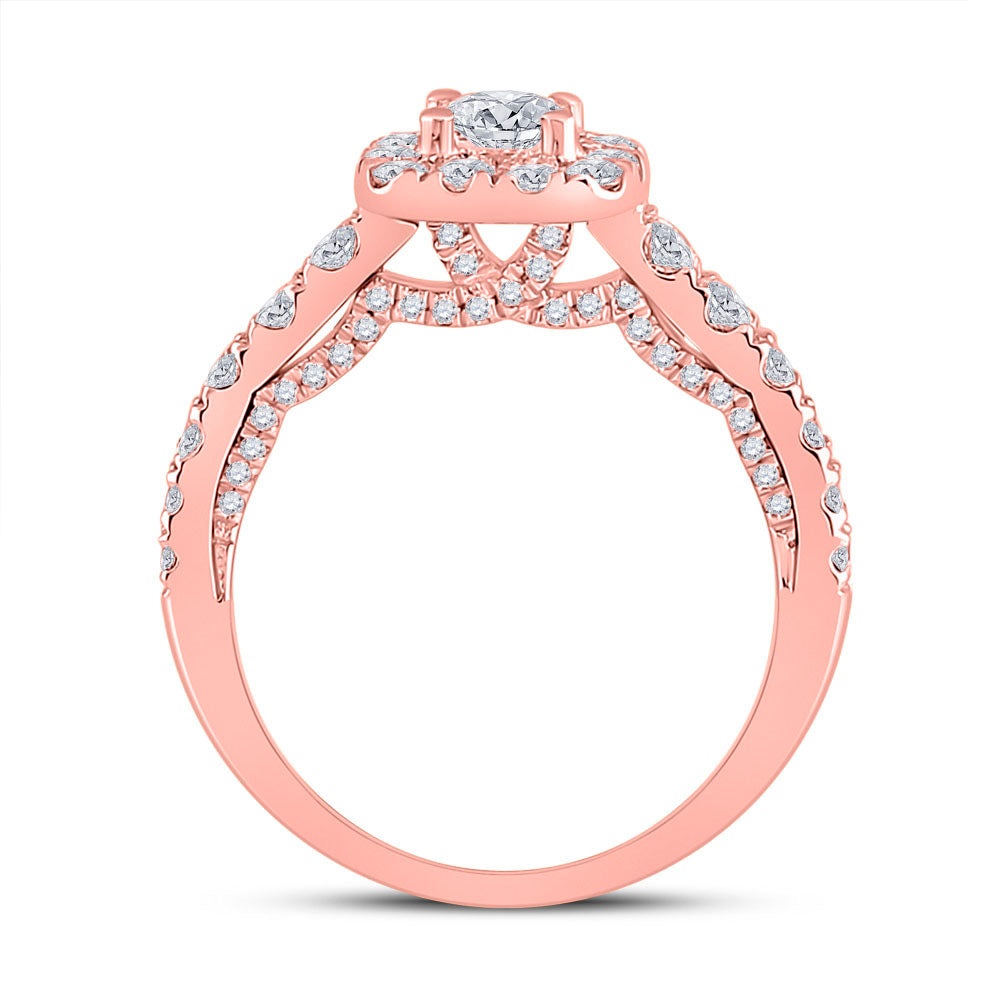 14kt Rose Gold Round Diamond Halo Bridal Wedding Engagement Ring 1-1/2 Cttw