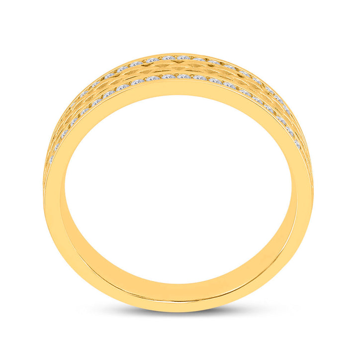 14kt Yellow Gold Mens Round Diamond Wedding Brick Inlay Band Ring 1/3 Cttw