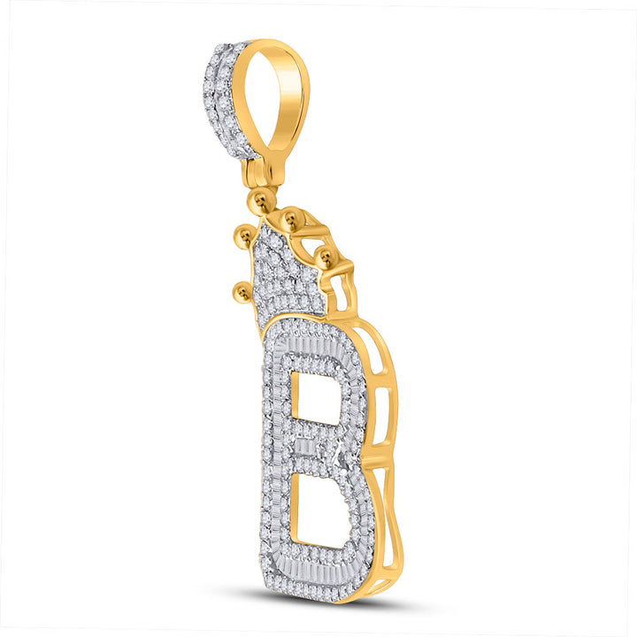 10kt Yellow Gold Mens Round Diamond Crown B Letter Charm Pendant 1 Cttw