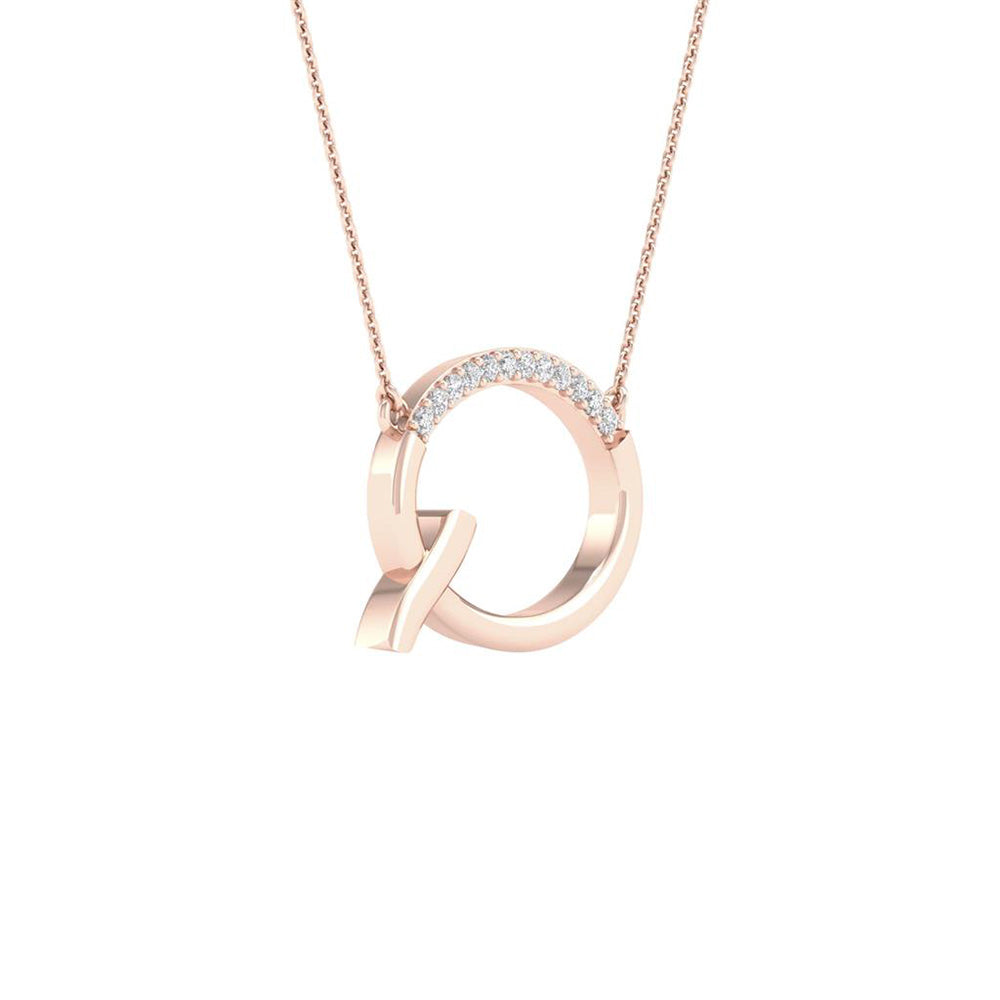 10kt Rose Gold Womens Round Diamond Initial Q Letter Necklace 1/20 Cttw