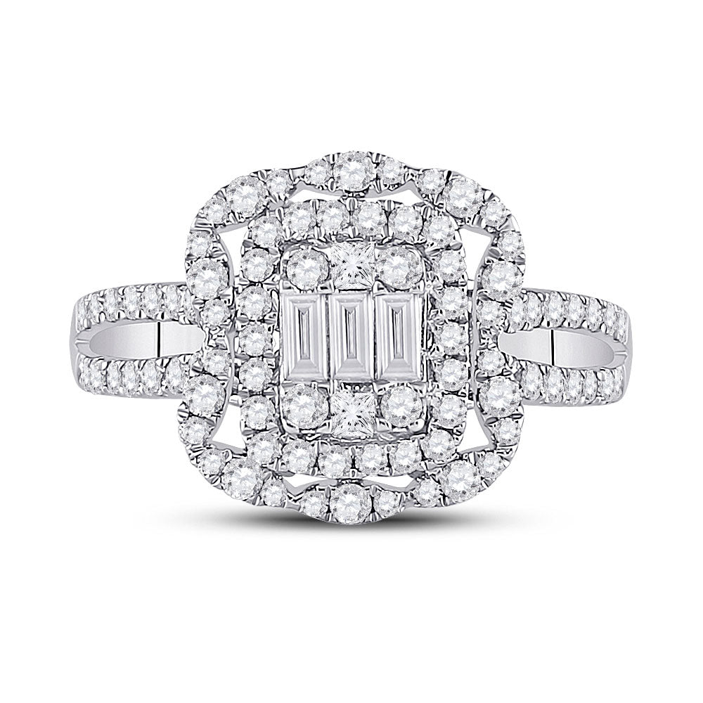 14kt White Gold Womens Baguette Diamond Cluster Ring 1 Cttw