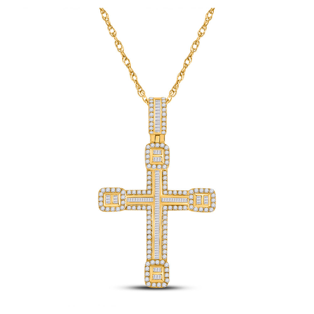 14kt Yellow Gold Mens Baguette Diamond Cross Charm Pendant 2 Cttw