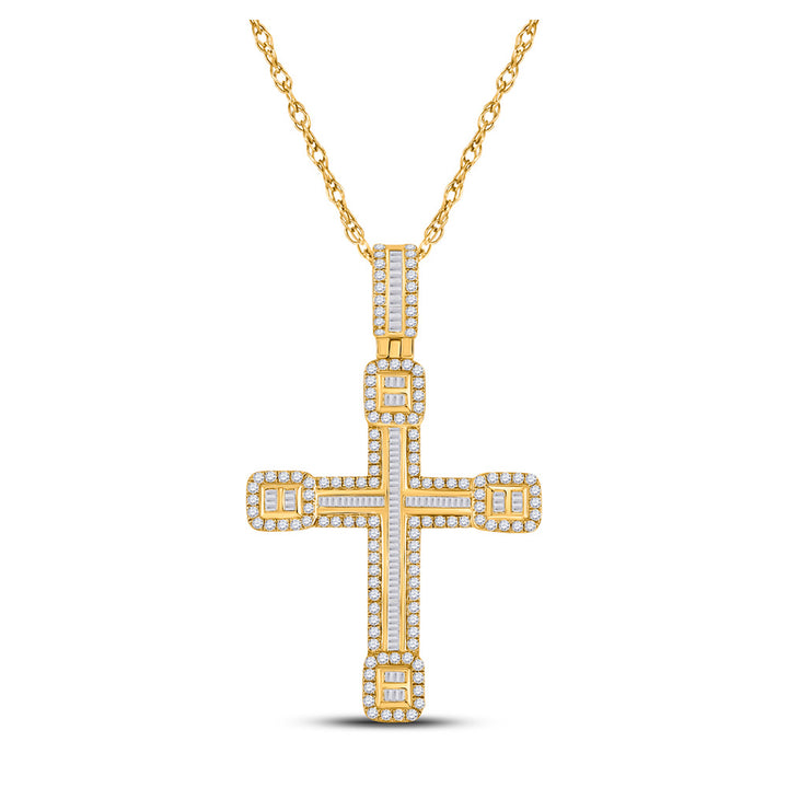 14kt Yellow Gold Mens Baguette Diamond Cross Charm Pendant 2 Cttw