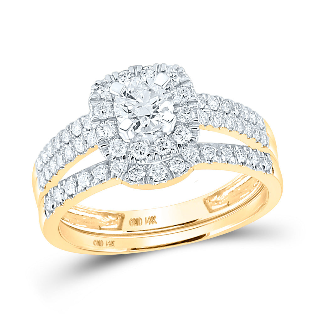 14kt Yellow Gold His Hers Round Diamond Solitaire Matching Wedding Set 1-3/4 Cttw