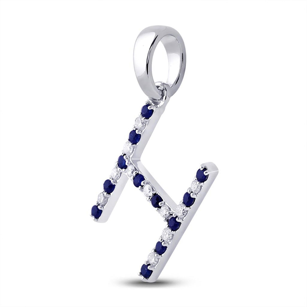 10kt White Gold Womens Round Blue Sapphire Initial H Letter Pendant 1/4 Cttw