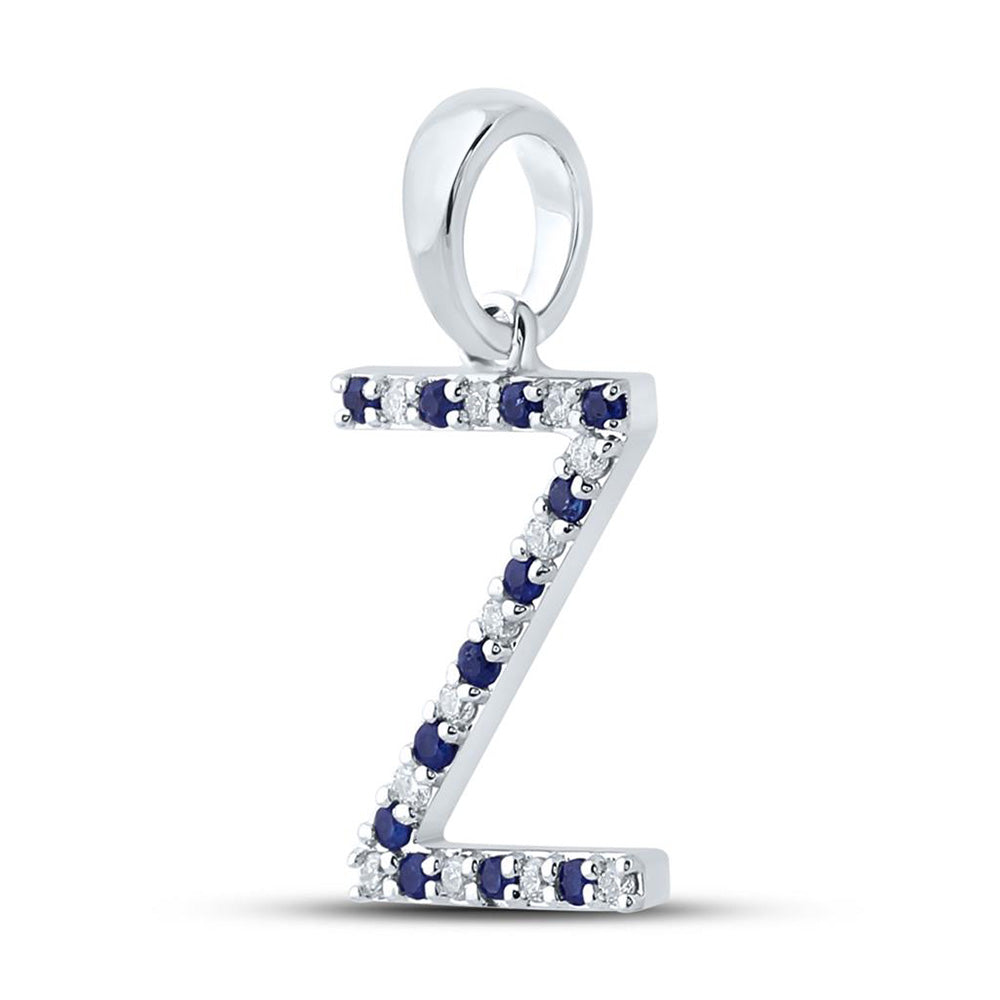 10kt White Gold Womens Round Blue Sapphire Z Initial Letter Pendant 1/6 Cttw