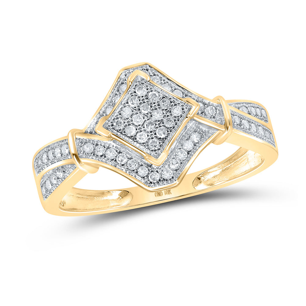 10kt Yellow Gold Womens Round Diamond Offset Square Ring 1/5 Cttw