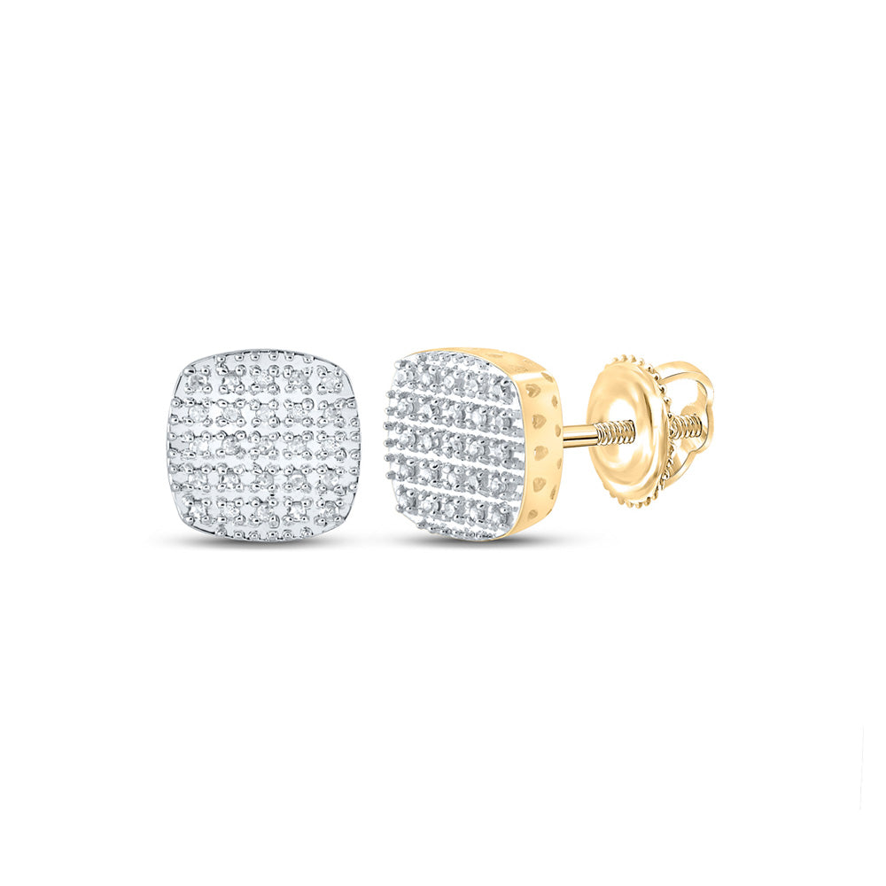 10kt Yellow Gold Mens Round Diamond Square Earrings 1/8 Cttw