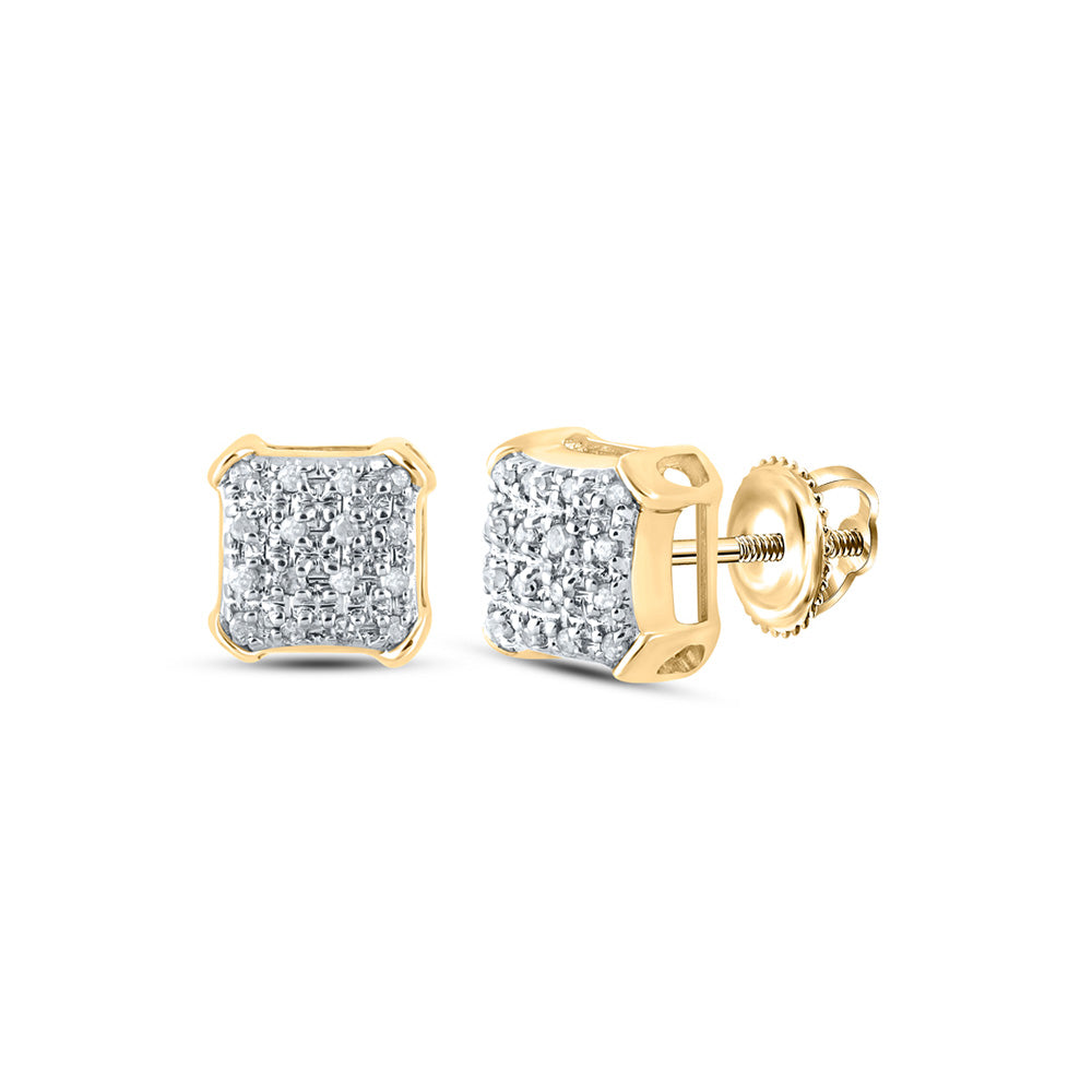 10kt Yellow Gold Mens Round Diamond Square Earrings 1/10 Cttw