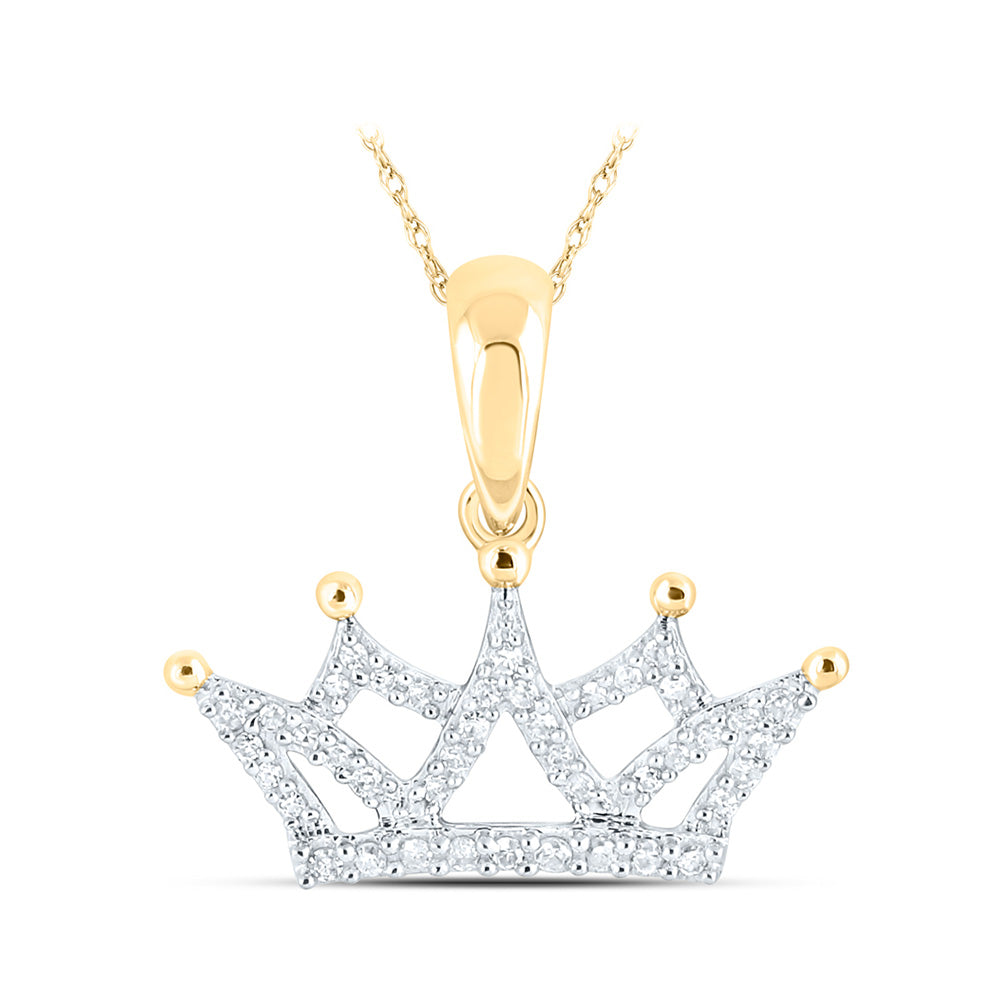 10kt Yellow Gold Womens Round Diamond Crown Fashion Pendant 1/6 Cttw