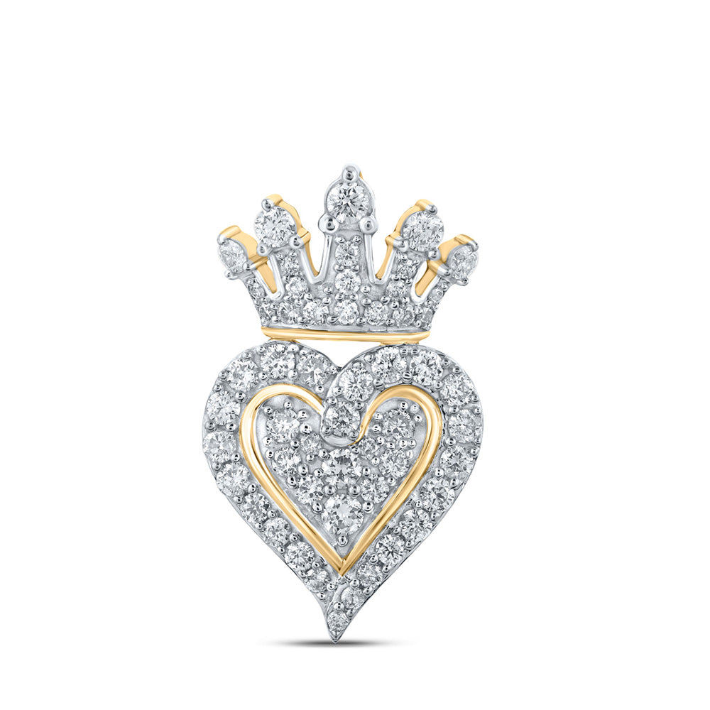 10kt Yellow Gold Womens Round Diamond Crown Heart Pendant 3/4 Cttw