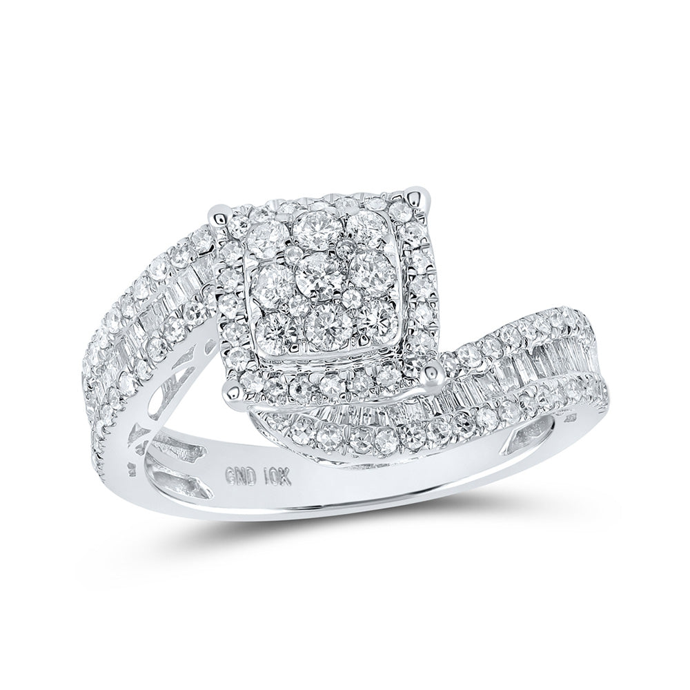 10kt White Gold Round Diamond Square Bridal Wedding Engagement Ring 1-1/4 Cttw