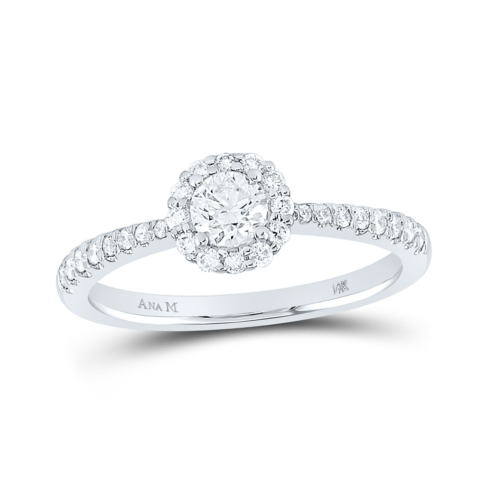 14kt White Gold Round Diamond Halo Bridal Wedding Engagement Ring 1/2 Cttw