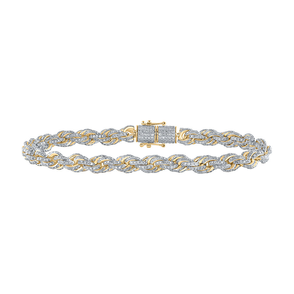 10kt Yellow Gold Mens Round Diamond 8.5-inch Single Row Link Bracelet 6-1/5 Cttw