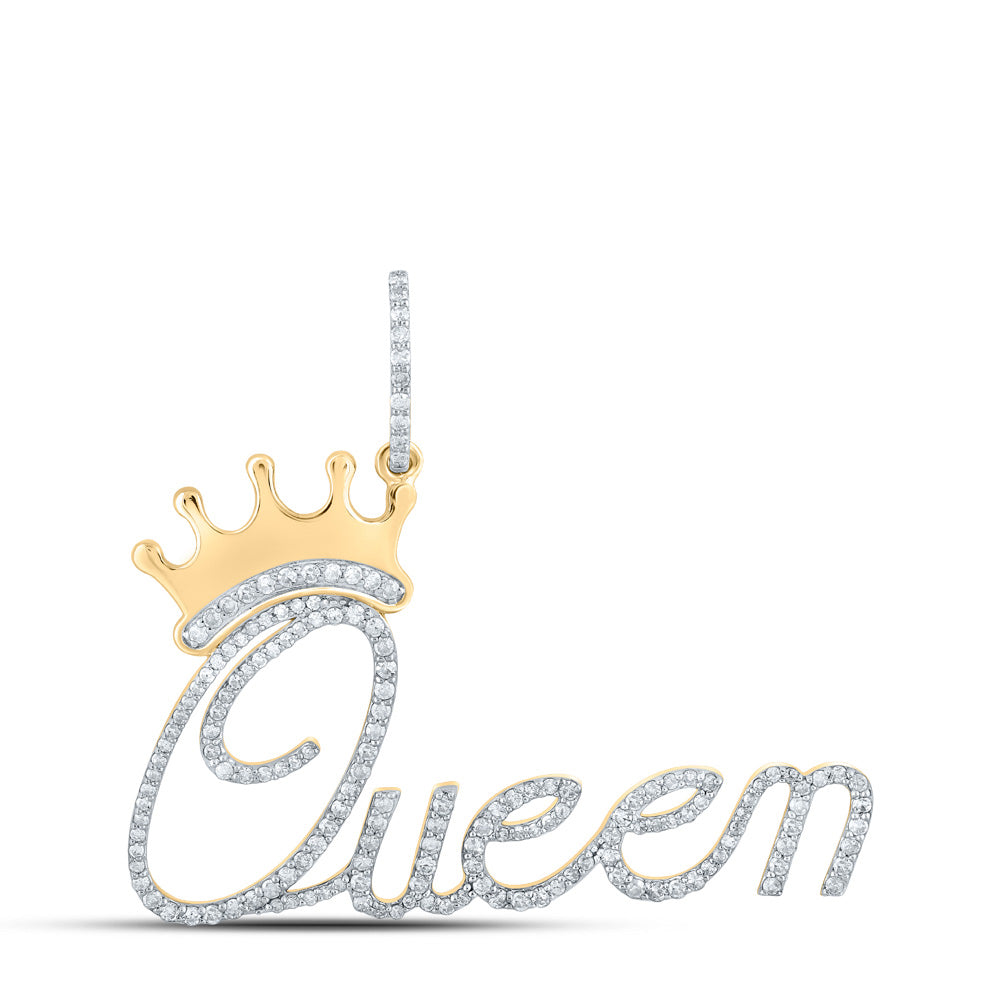 14kt Yellow Gold Womens Round Diamond Queen Crown Pendant 3/4 Cttw
