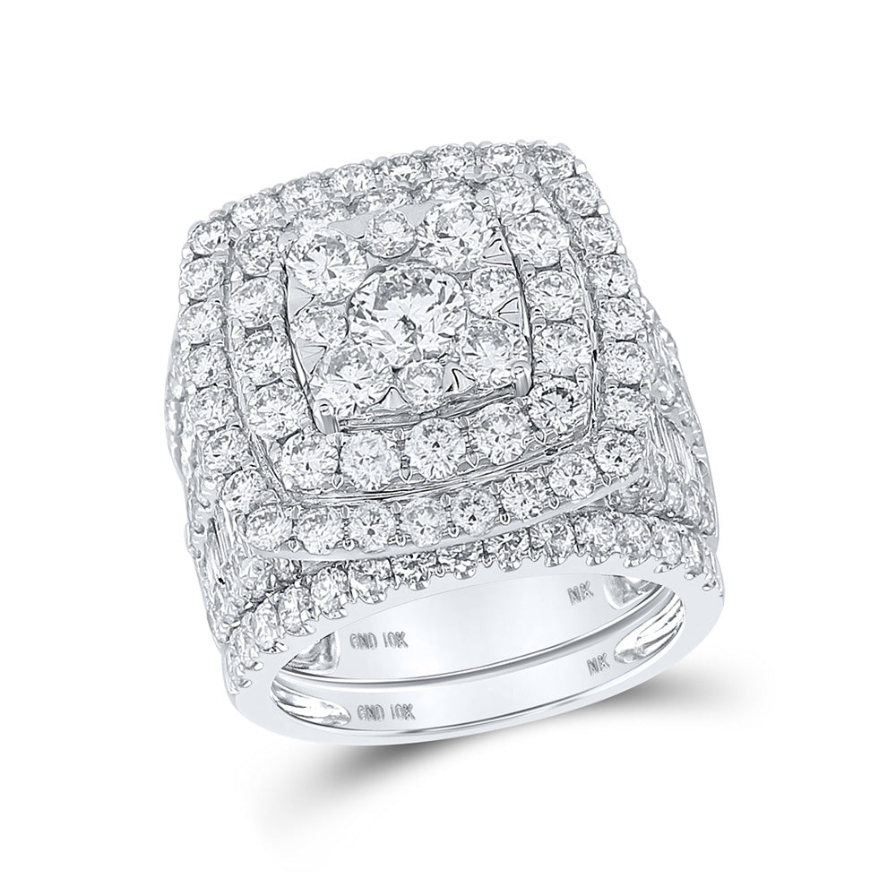 10kt White Gold Round Diamond Halo Bridal Wedding Ring Band Set 6 Cttw