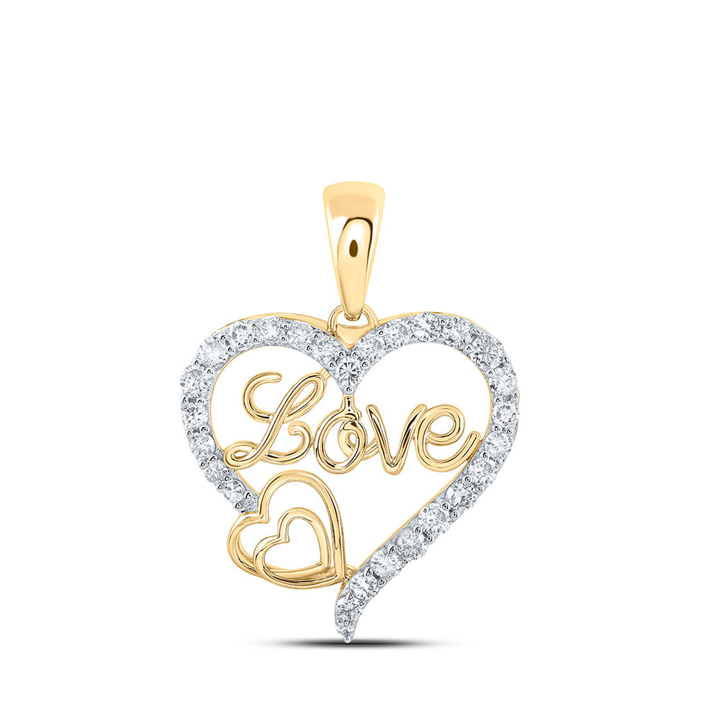 10kt Yellow Gold Womens Round Diamond Love Heart Pendant 3/8 Cttw