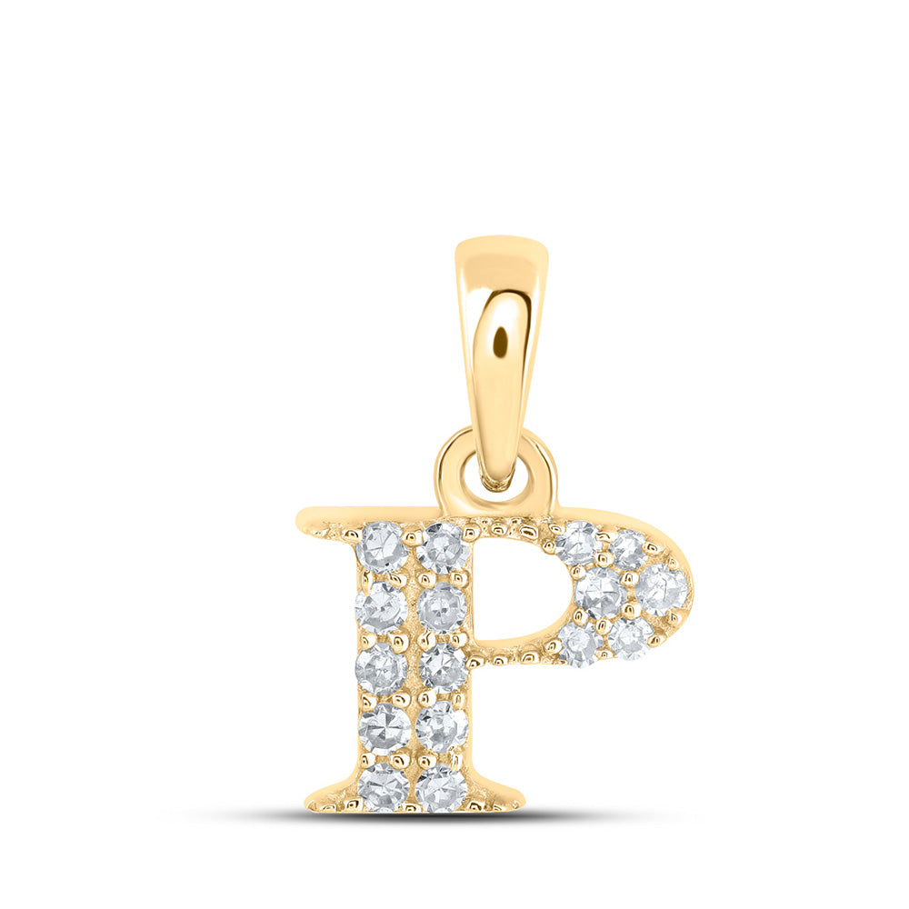 10kt Yellow Gold Womens Round Diamond P Initial Letter Pendant 1/12 Cttw