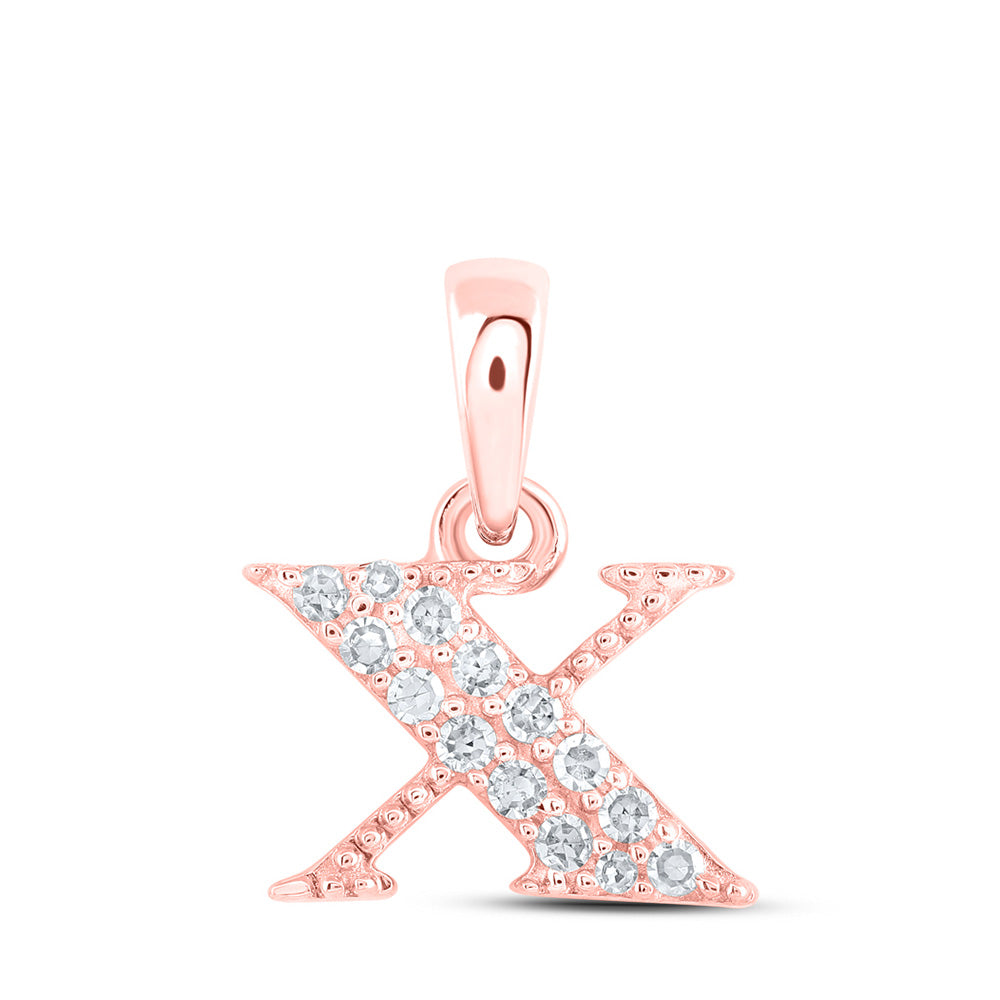 10kt Rose Gold Womens Round Diamond X Initial Letter Pendant 1/20 Cttw