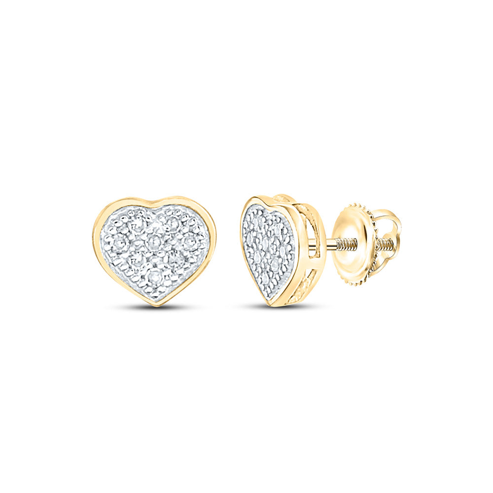 10kt Yellow Gold Womens Round Diamond Heart Cluster Earrings 1/20 Cttw